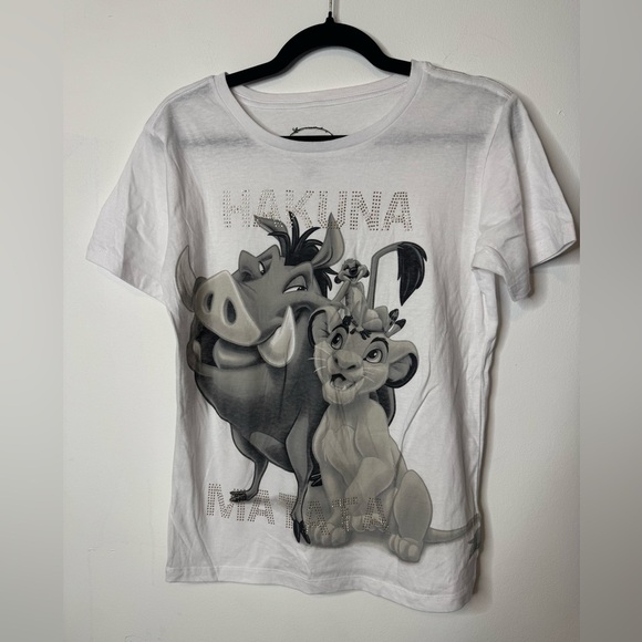 Disney Juniors girl Size medium White Lion King Hakuna Matata Rhinestone T Shirt - Picture 1 of 4